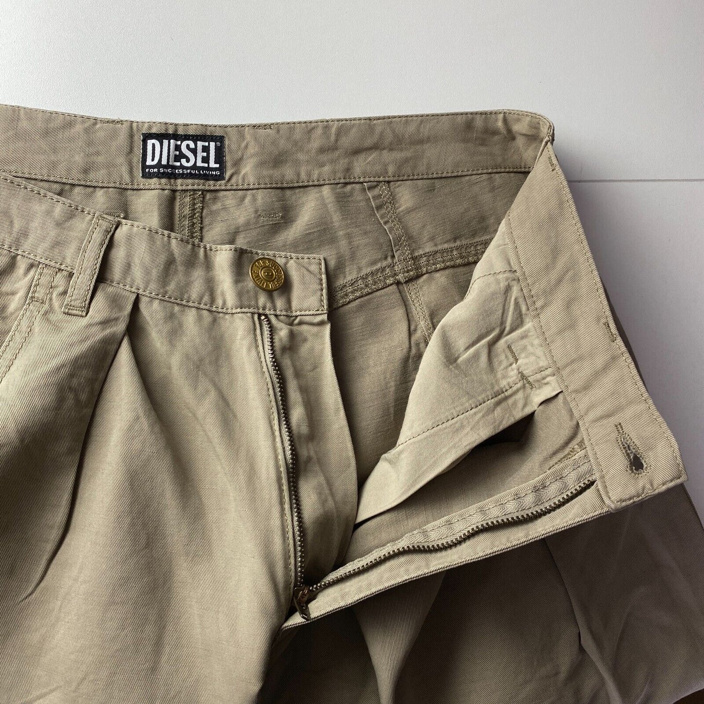 DIESEL CONCIAS Brown Loose Straight Fit Linen Blend Jeans Trousers Size W30