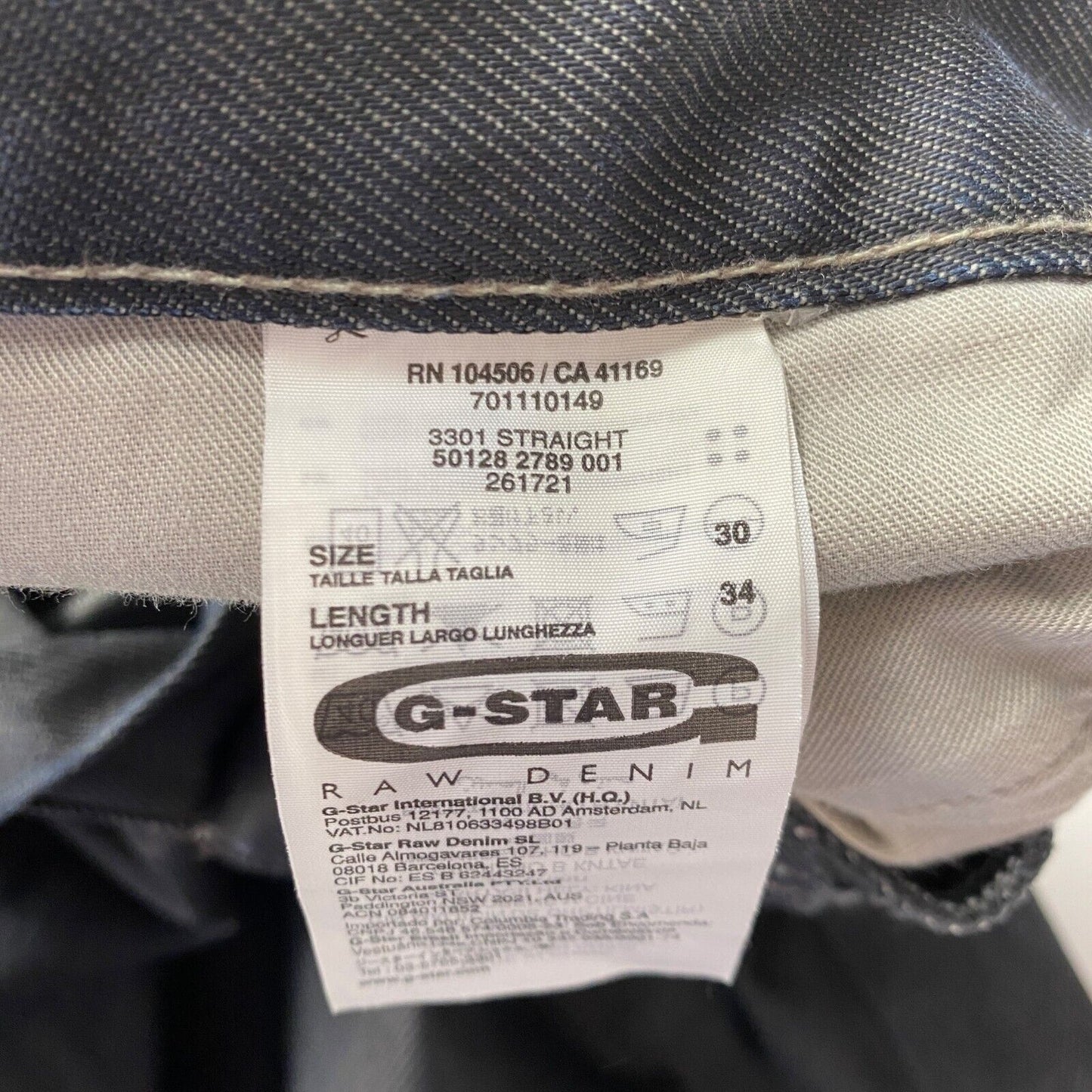 G-STAR 3301 Schwarze Jeans mit normaler gerader Passform, W30 L30