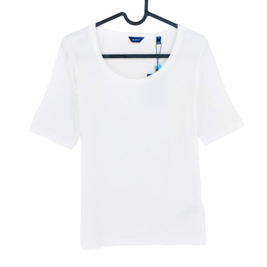 GANT T-shirt blanc à col rond côtelé 1x1 taille M