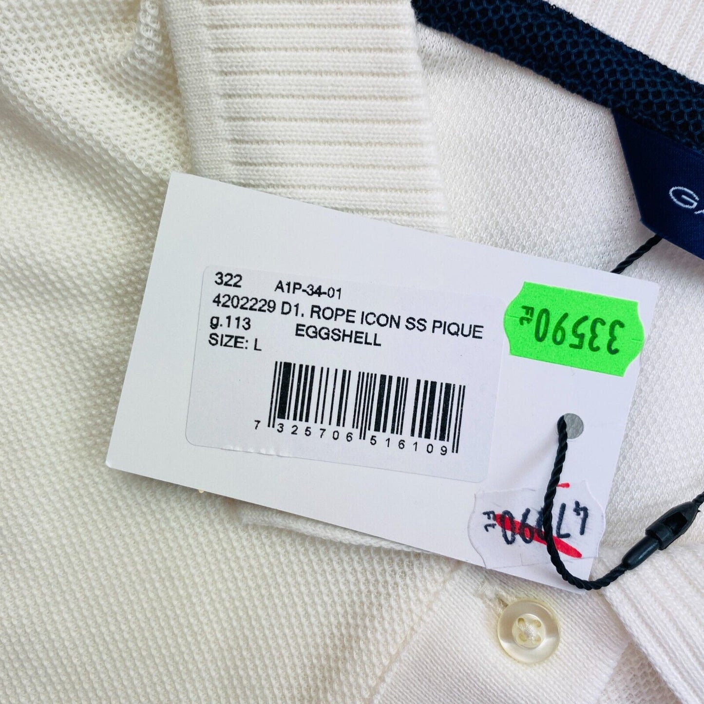 GANT White Rope Icon Pique Polo Shirt Size L