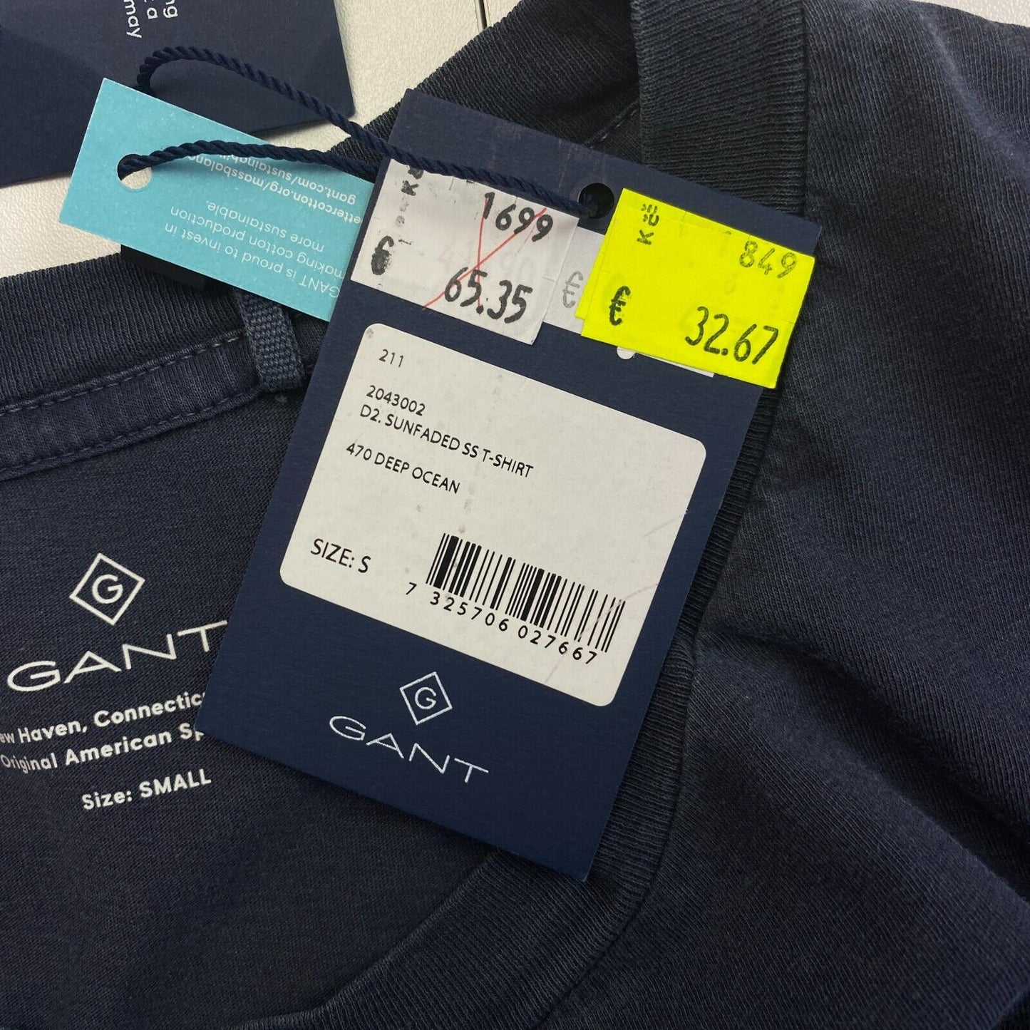 GANT T-Shirt mit Rundhalsausschnitt, dunkelblau, sonnenverblasst, Größe S