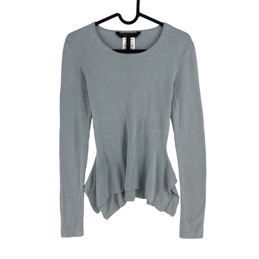 BCBGMAXAZRIA Women Greyish Blue Silk Blend Crew Neck Long Sleeves Top Size S