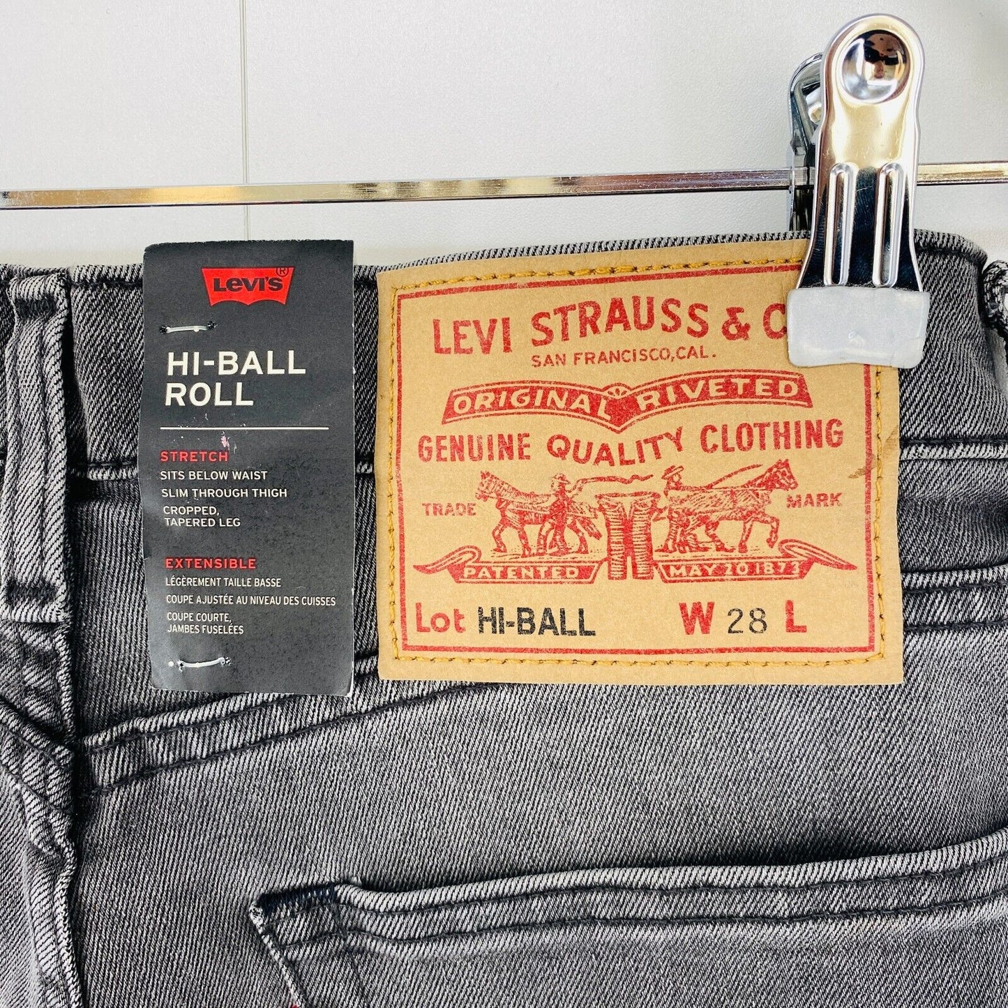 Levi's Premium HI-BALL ROLL Mens Grey Slim Tapered Fit Cropped Jeans W28