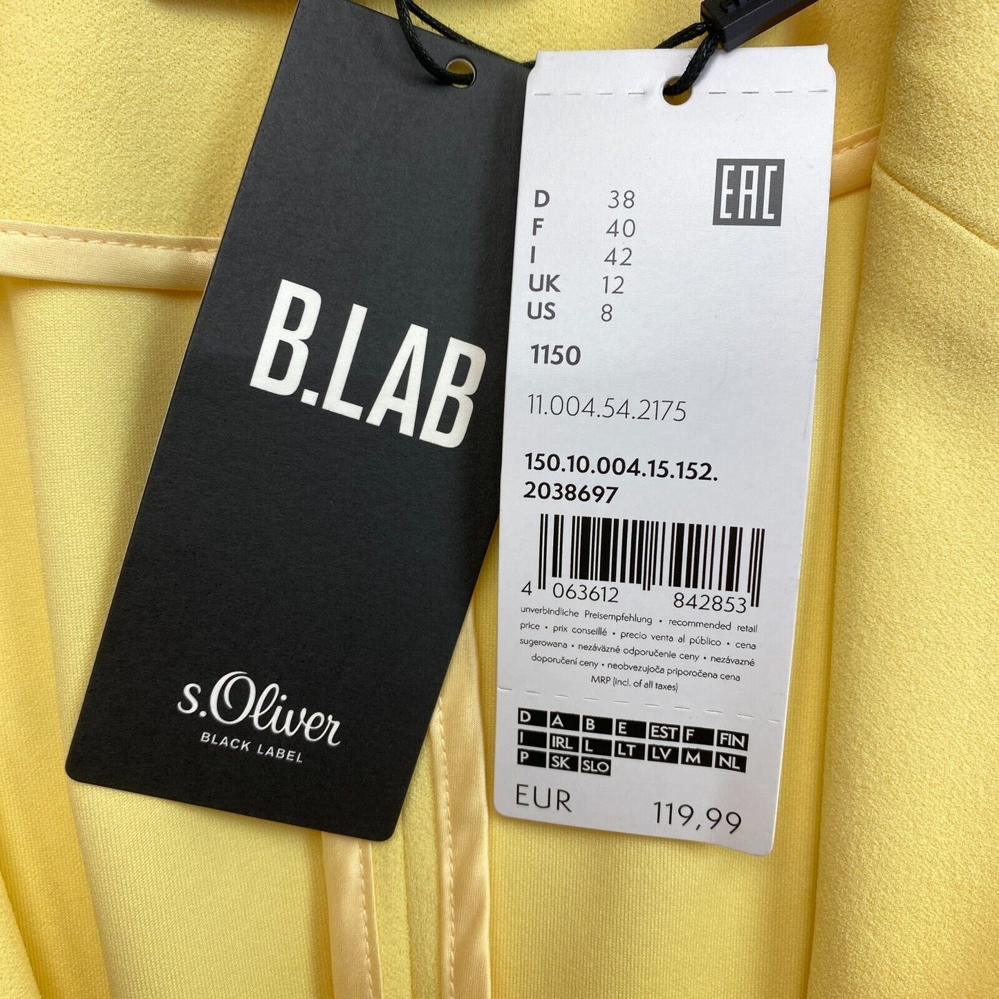 s.Oliver Yellow Tailored Shape Blazer Jacket Size EU 38 UK 12 US 8