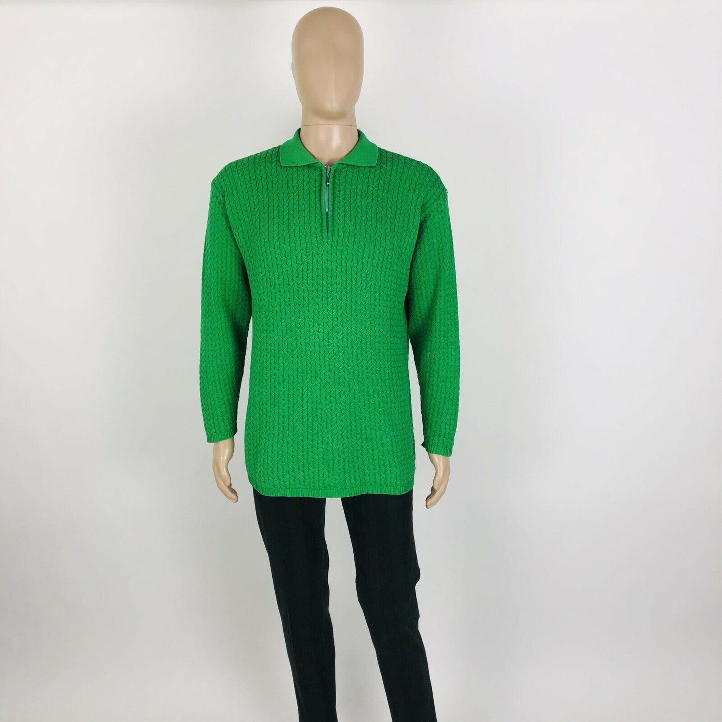 Gabriella Bonelli Designer Zip Neck Green Cotton Jumper Sweater Size M