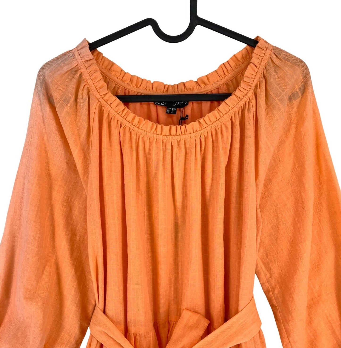 Smashed Lemon Women Light Orange Long Sleeves Belted Dress Size S EU 36 UK 10