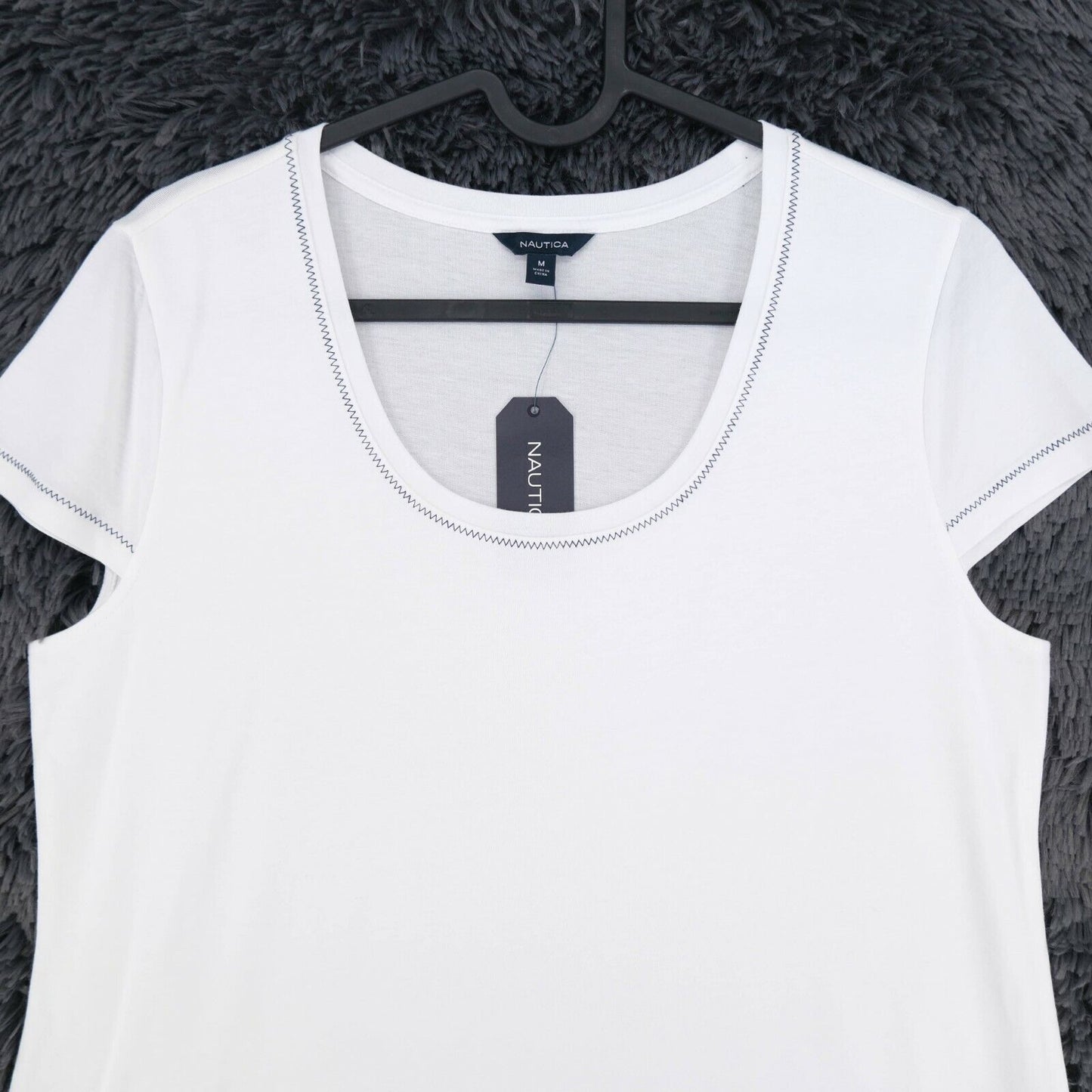 NAUTICA White Scoop Neck T Shirt Top Size M