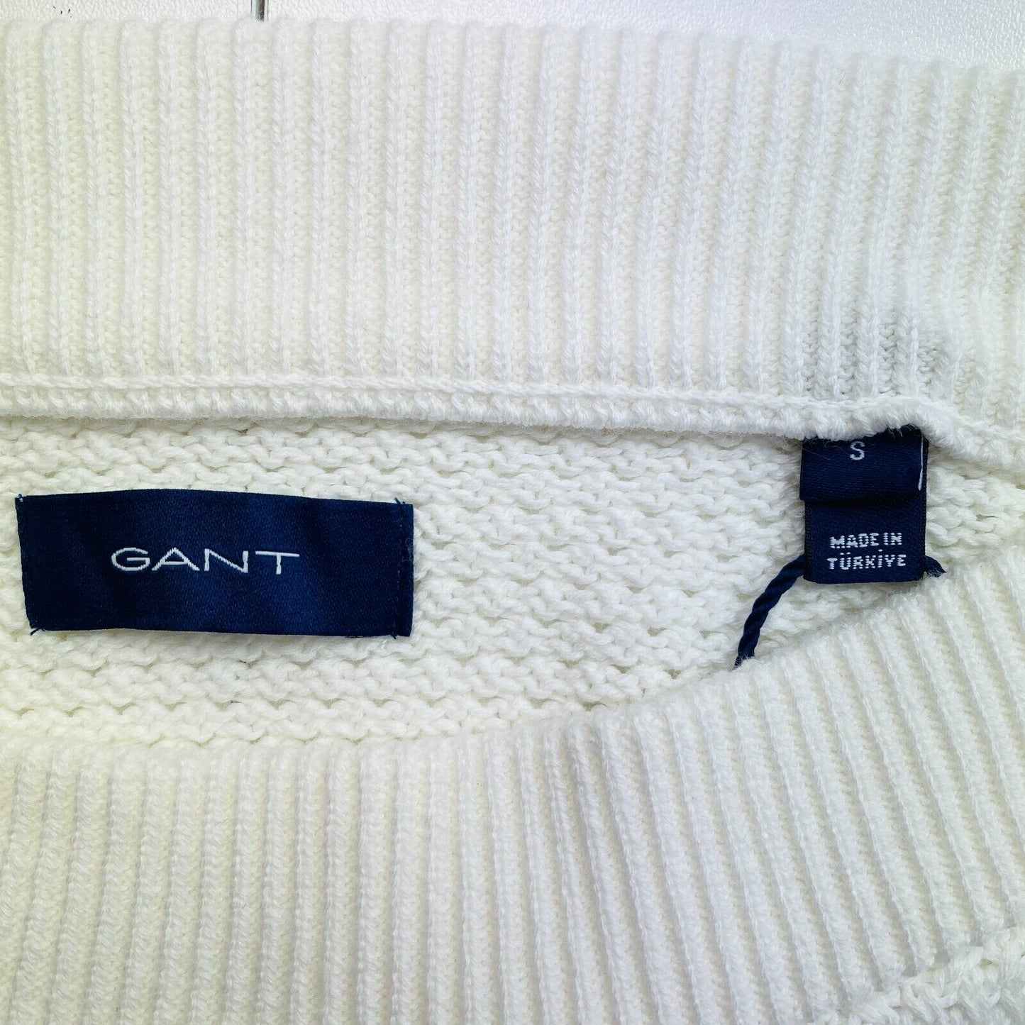 GANT White Cotton Texture Boat Neck Jumper Sweater Size S