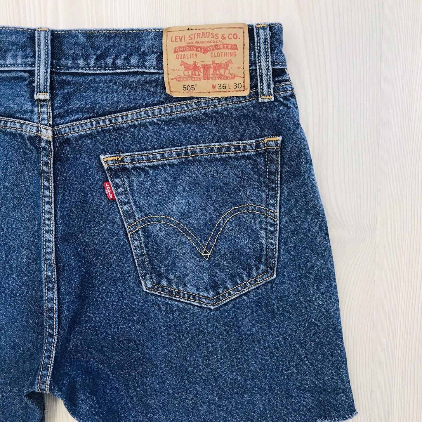 Levi's 505 Custom Made Blue Regular Straight Fit Cut-Off Shorts W36