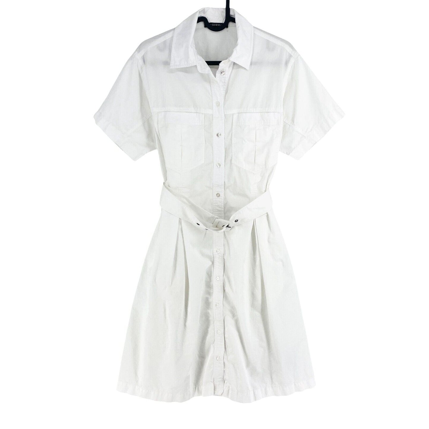 GUESS Women White Short Sleeves Belted Shirt Dress Size XS