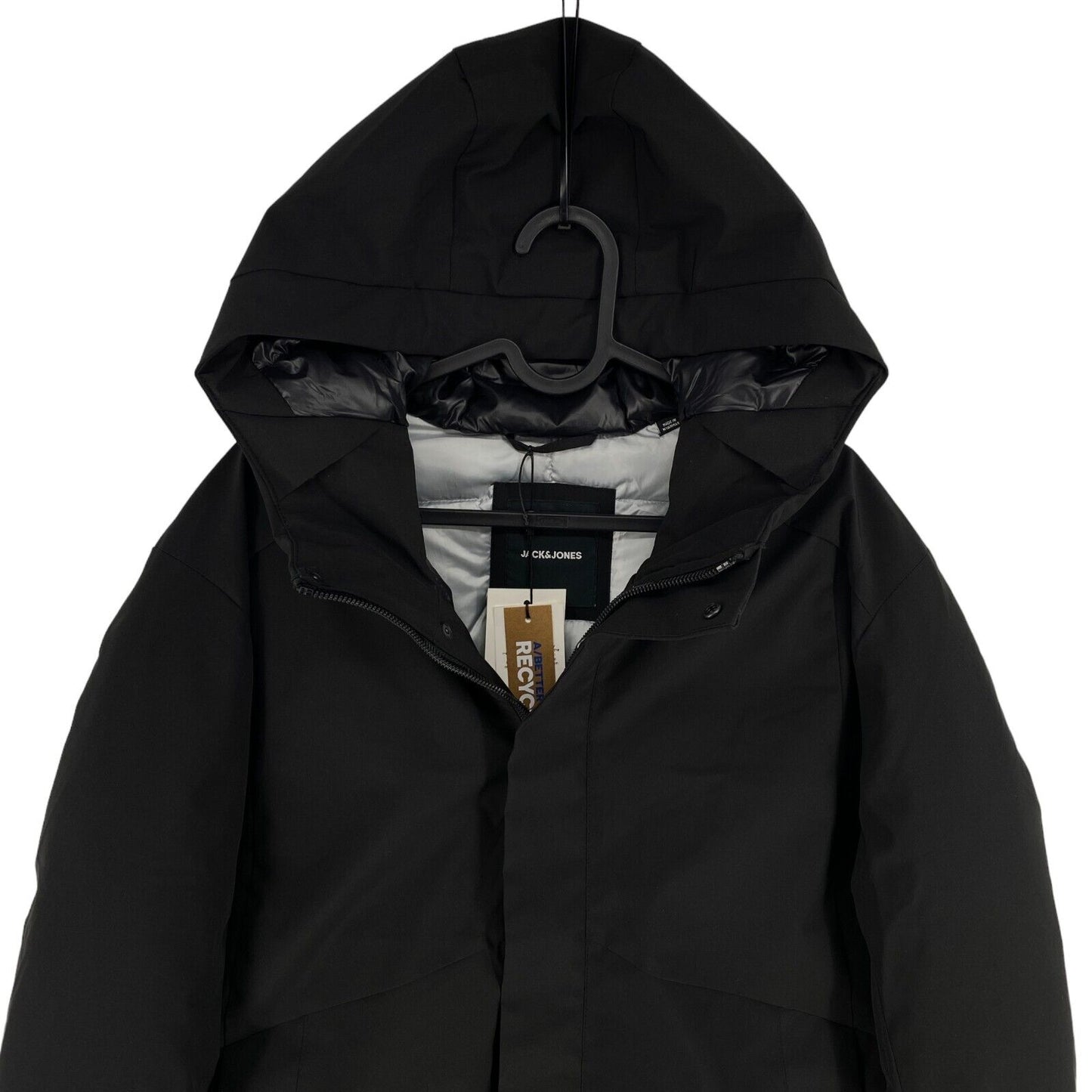 JACK&JONES Men Black Blakeen Hooded Parka Coat Jacket Size L