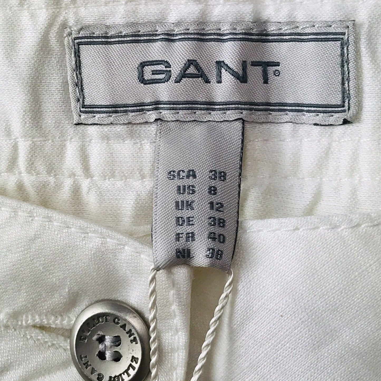 €169 GANT Women Cream White Regular Linen Blend Cropped Pants EUR 38 US 8 UK 12