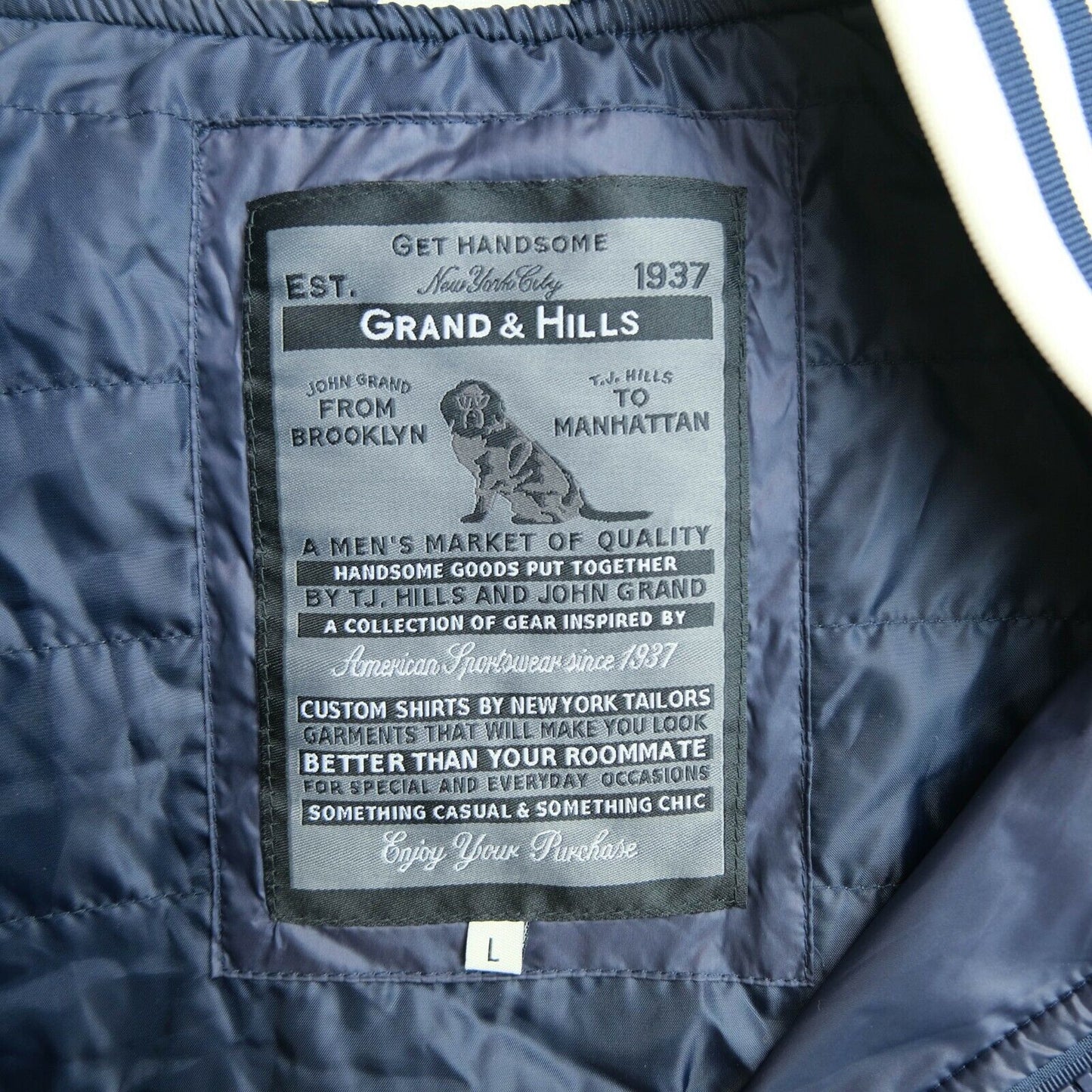 GRAND & HILLS Navy Blue Bomber Jacket Size S L