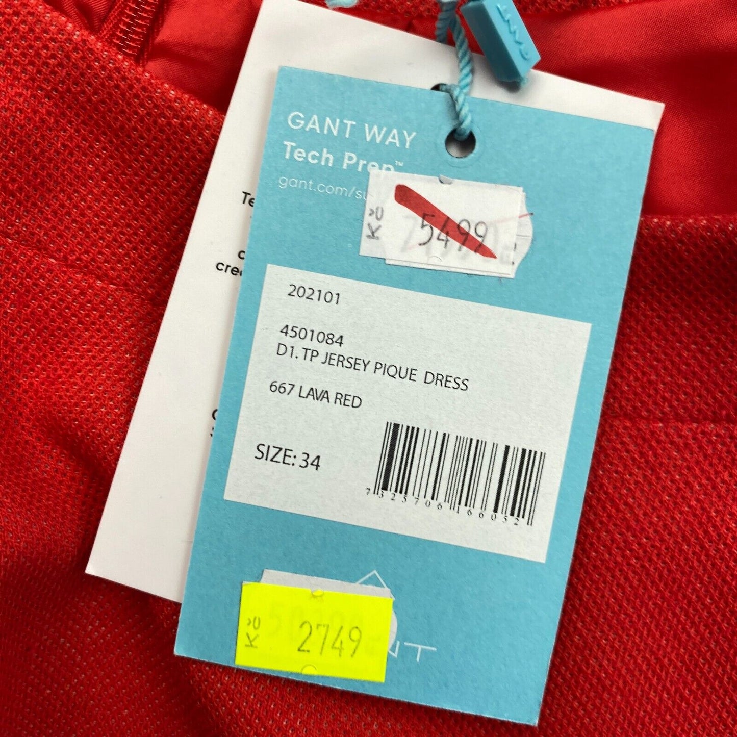 GANT Red Tech Prep Jersey Pique A Line Dress Size EU 34 UK 6 US 4