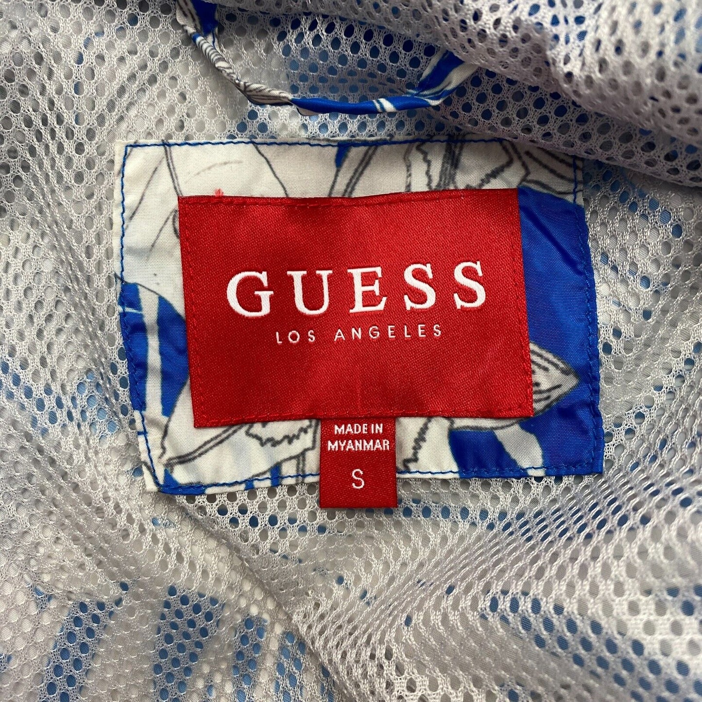 GUESS Women Blue Floral Hooded Wind Breaker Jacket Coat Size S