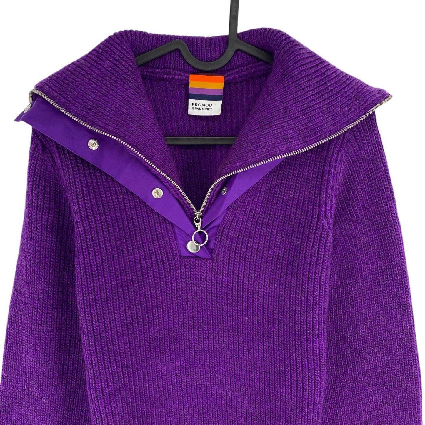 PROMOD x PANTONE Women Purple Zip Neck Knitted Sweater Jumper Size S