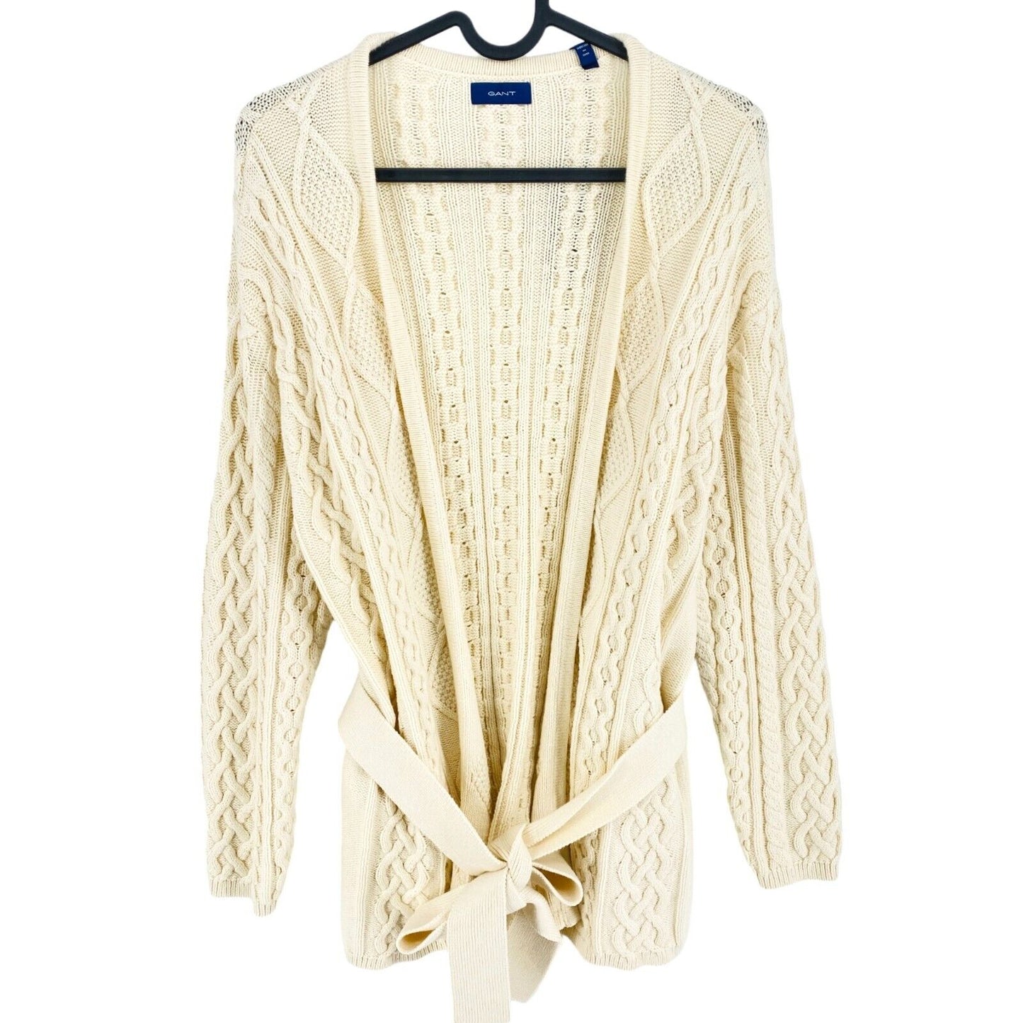 GANT Beige Cable Belted Wrap Cardigan Sweater Size L