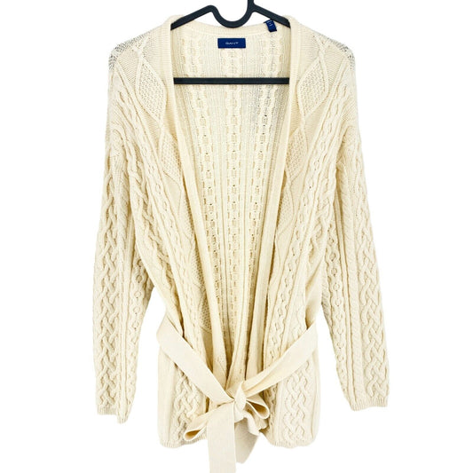 GANT Beige Cable Belted Wrap Cardigan Sweater Size L