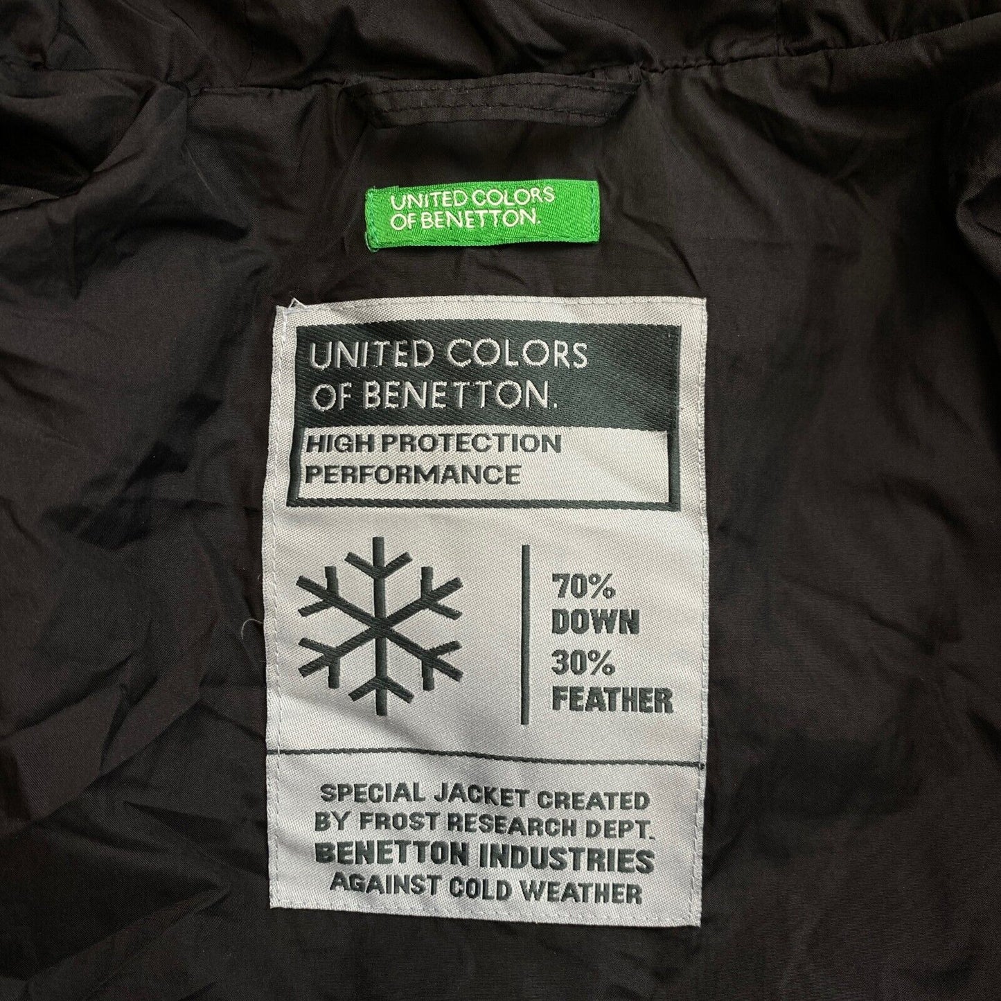 United Colors Of Benetton Black Hooded Down Puffer Jacket Coat Size EU 40 UK 12