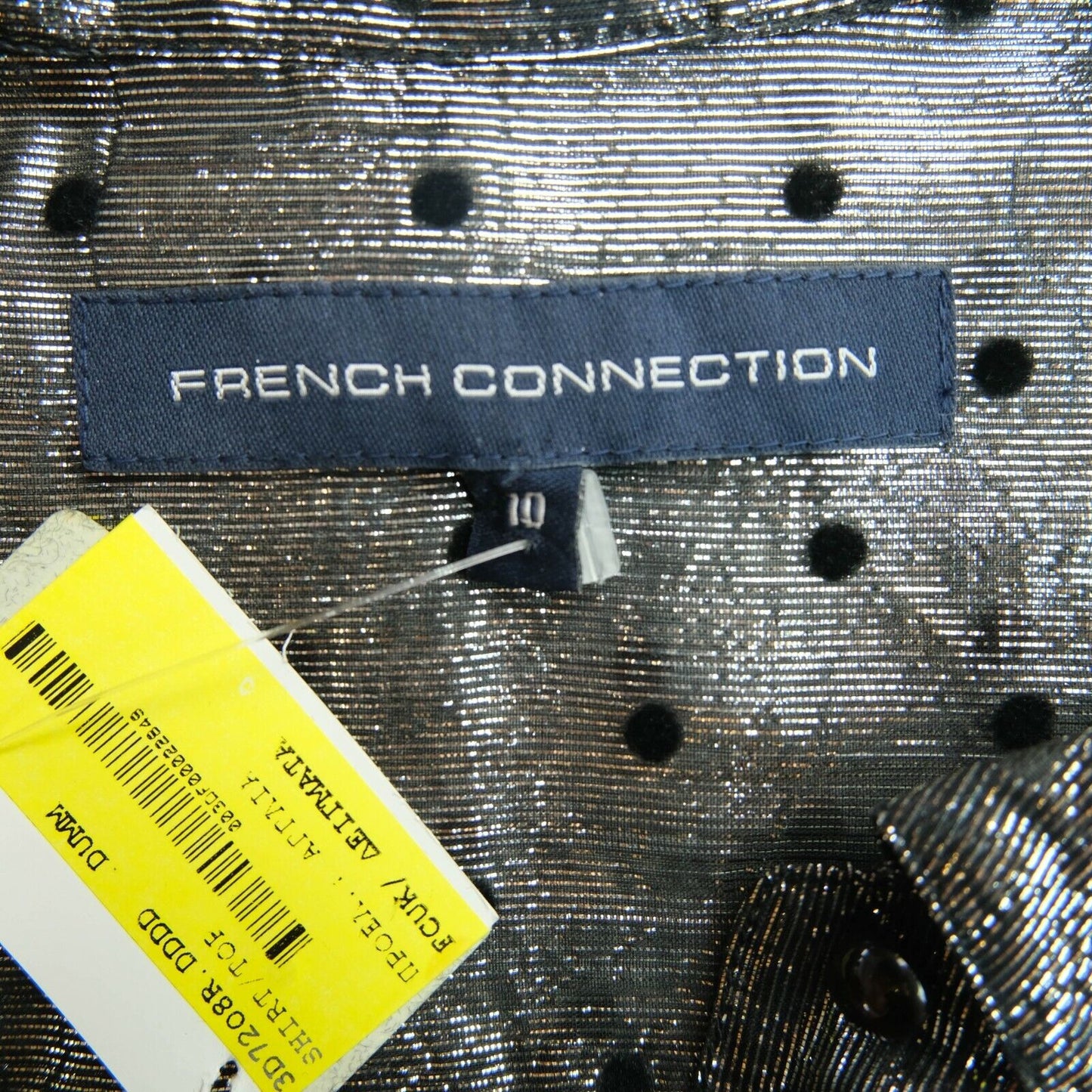 FRENCH CONNECTION Silver V Neck Dot Short Sleeves Shirt Size 10 - S