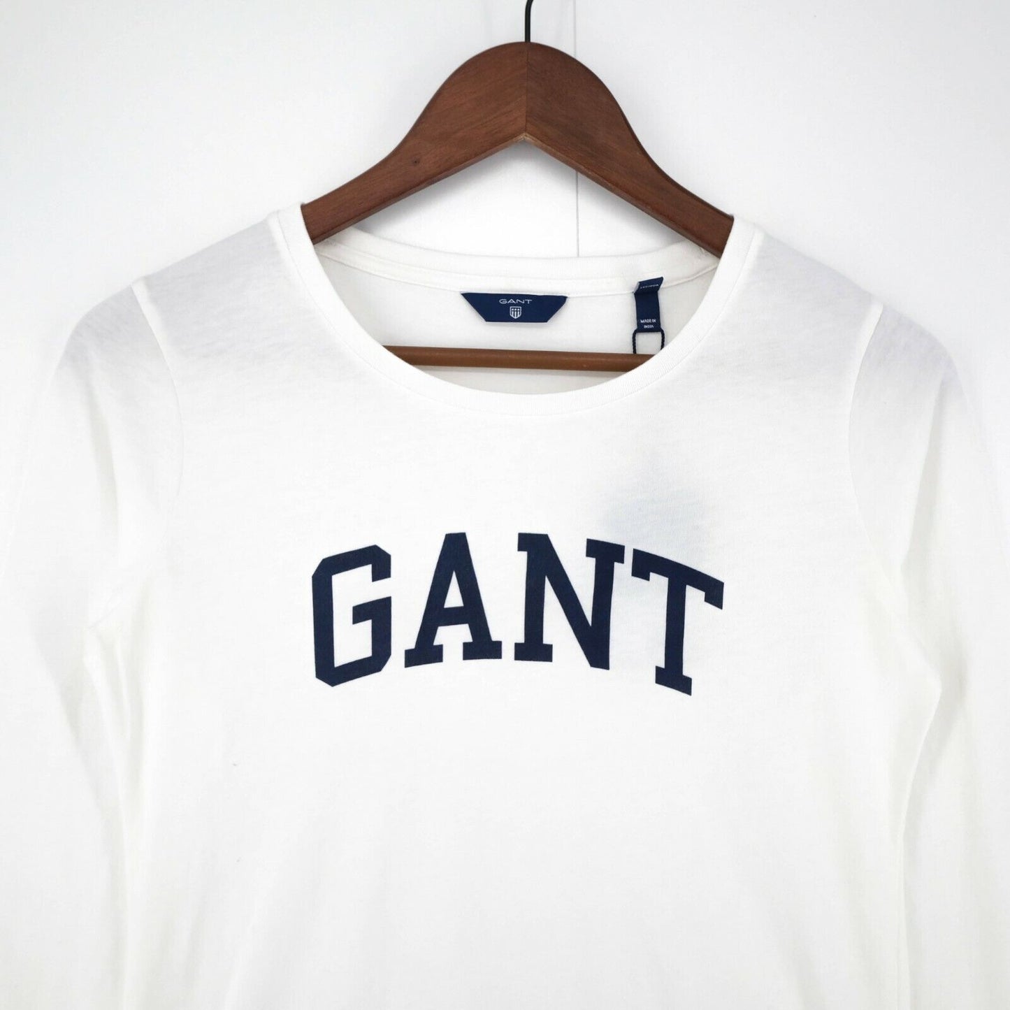 GANT Ladies White Big Logo Crew Neck Long Sleeve Pullover T Shirt Size XS