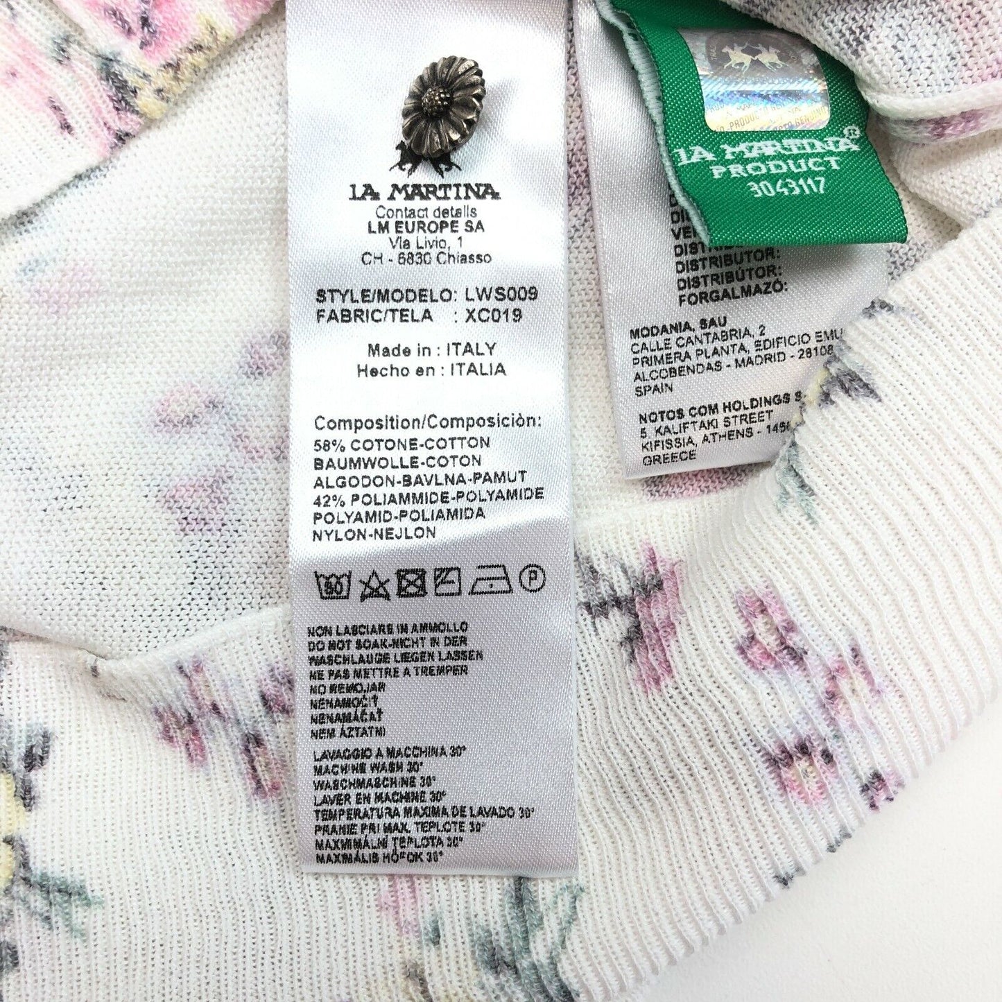 LA MARTINA White V Neck Floral Print Cardigan Sweater Size 1 / S