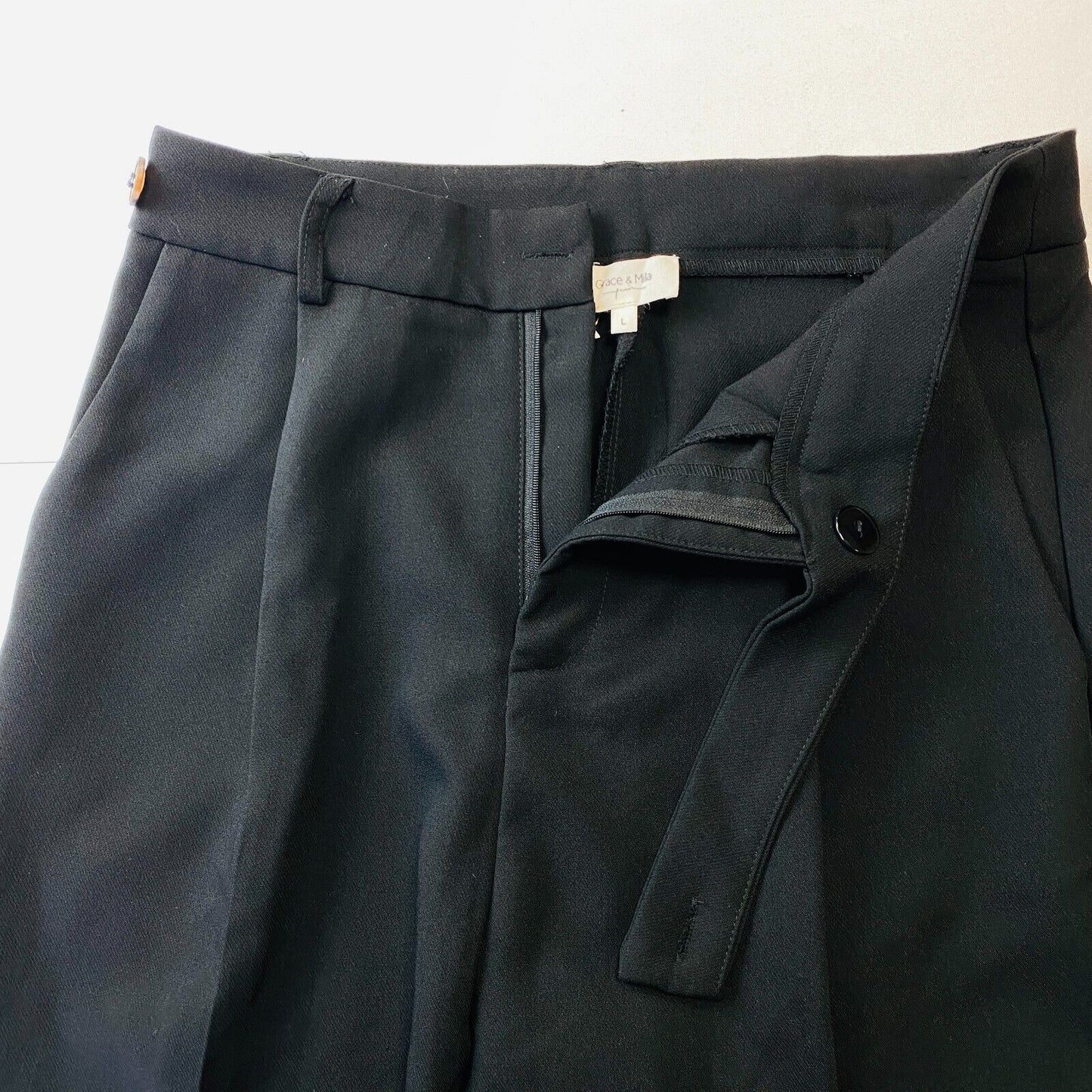 Grace & Mila Women Black High Waist Relaxed Wide Leg Fit Trousers Size L W29