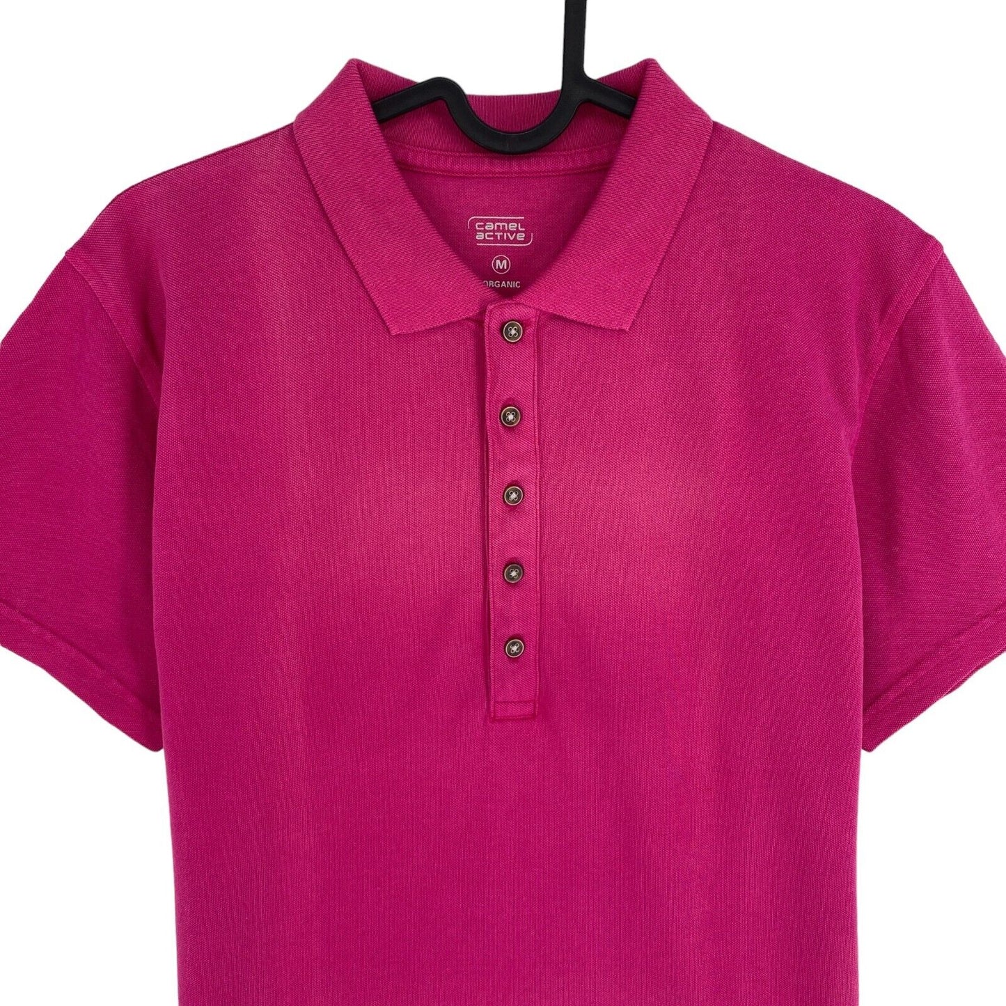 Camel Active Women Dark Pink Solid Short Sleeves Pique Polo Shirt Size M