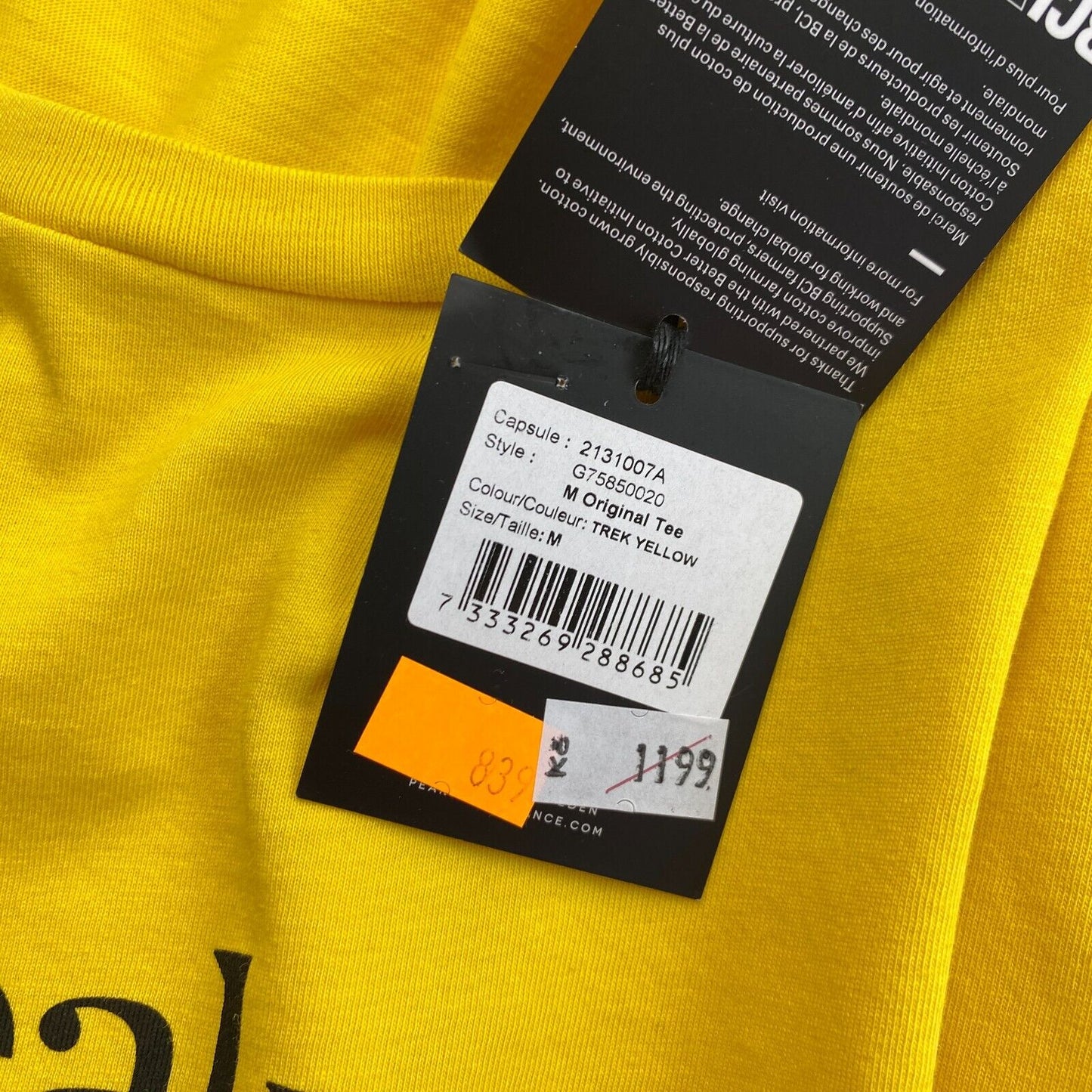 Peak Performance Yellow Original Crew Neck Tee T-Shirt Size M