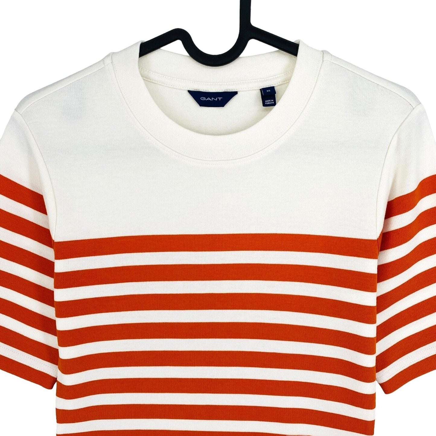 GANT Women Orange Striped SS Crew Neck T Shirt Size XS