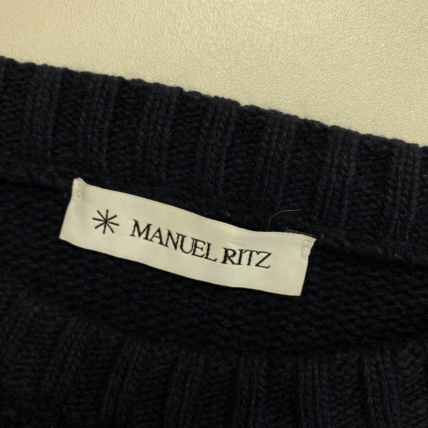 MANUEL RITZ Navy Blue Slim Fit Woven Pattern Crew Neck Sweater Pullover Size L