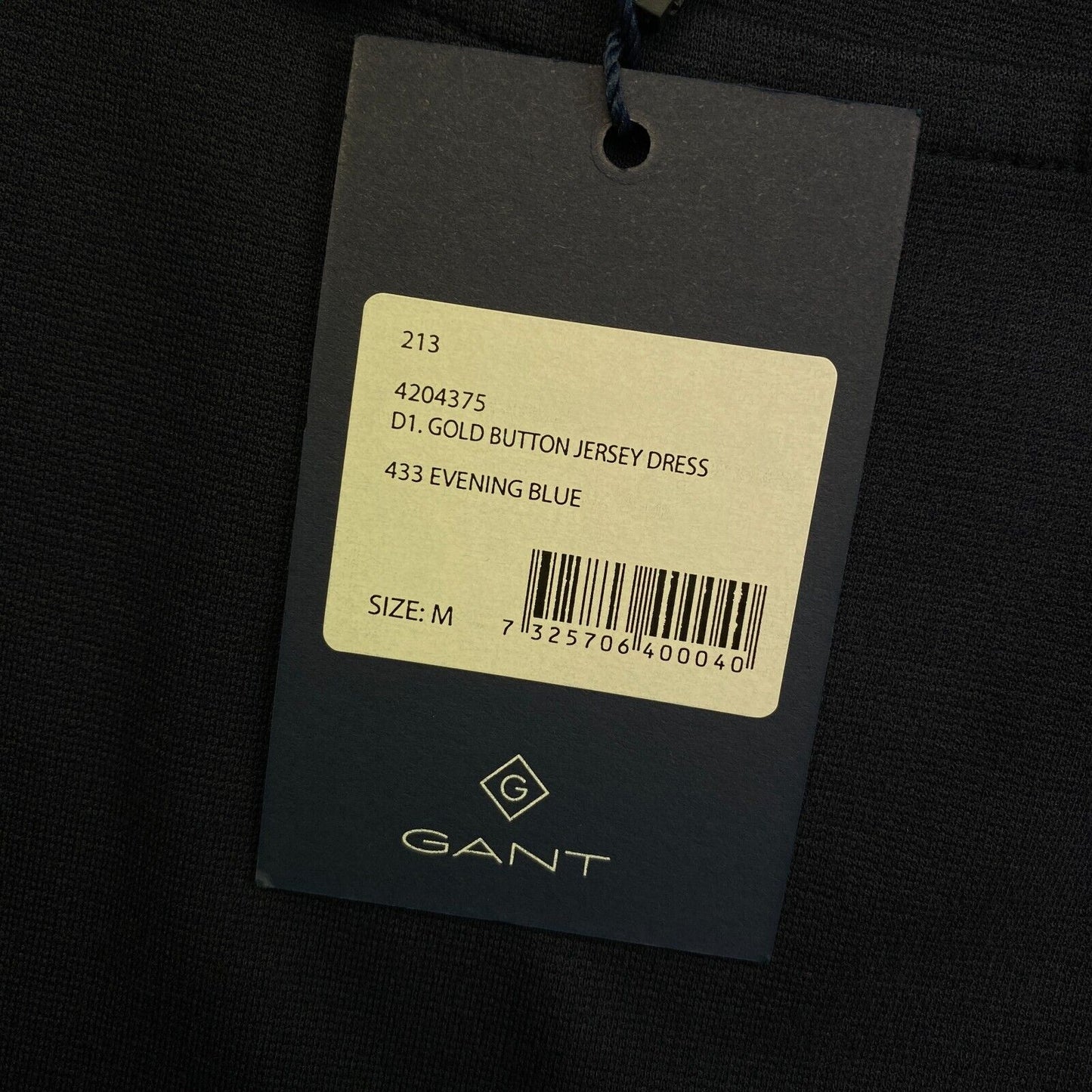 GANT Marineblaues Jerseykleid mit U-Boot-Ausschnitt und goldenen Knöpfen, Größe M