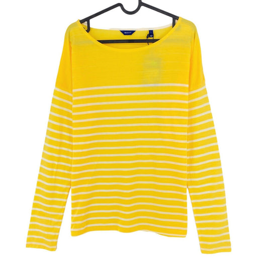 GANT Yellow Striped Crew Neck Long Sleeves Light Weight T Shirt Size L