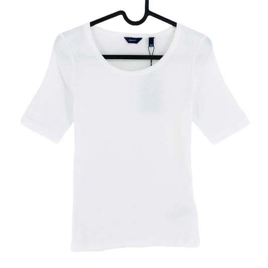 GANT White 1x1 Rib Crew Neck T Shirt Size XS