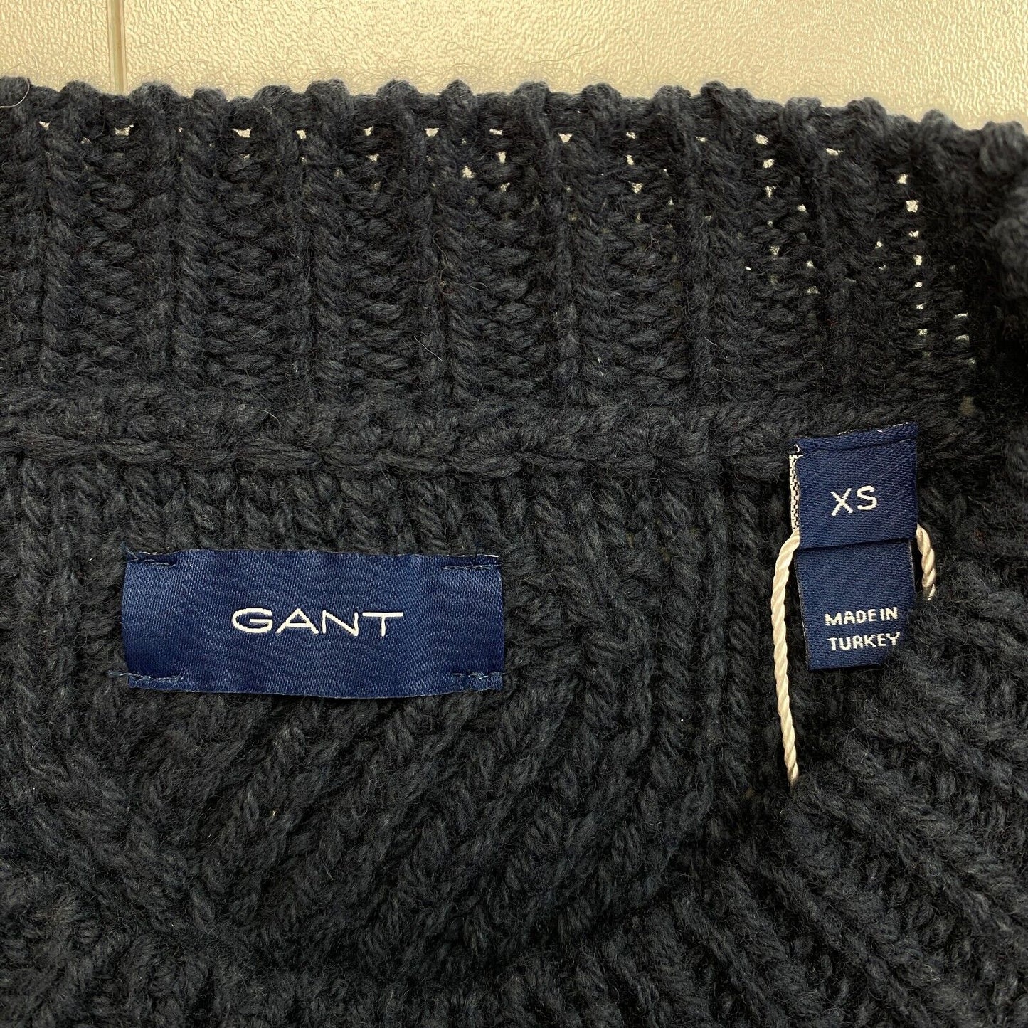 GANT Navy Blue Graphic Cable Crew Neck Sweater Jumper Size XS