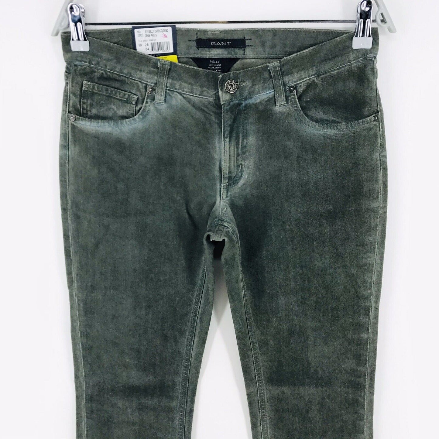 €189 GANT NELLY Women Green Low Waist Regular Fit Super Slim Leg Jeans W28 L34