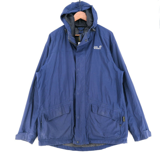 Jack Wolfskin Bleu À Capuche Texapore Veste Résistante À L'eau Unisexe Taille L