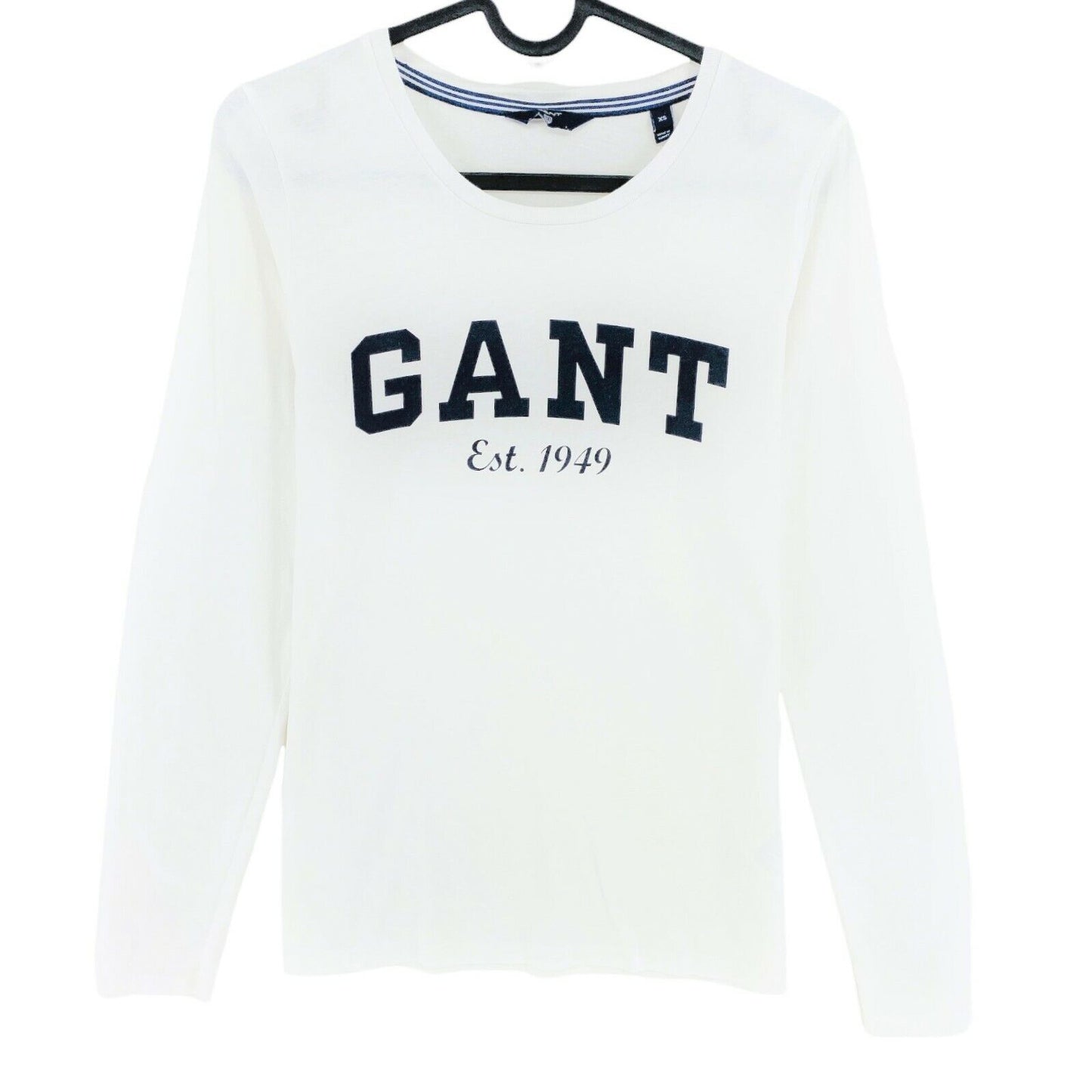 GANT T-Shirt mit Rundhalsausschnitt und großem Logo, langärmlig, Größe XS, weiß