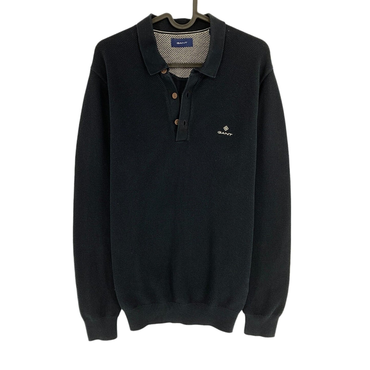 GANT Navy Blue Cotton Pique Polo Sweater Pullover Size L