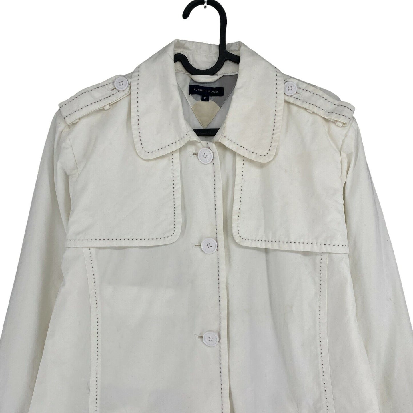 TOMMY HILFIGER White 100% Cotton Pea Coat Size EU 46 UK 18 US 16