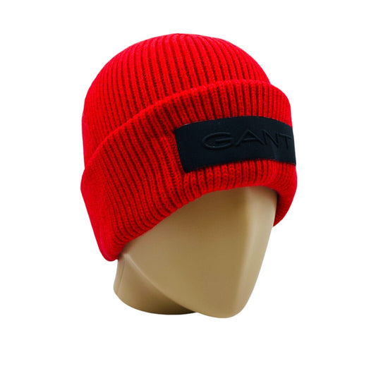 GANT Unisex Red Cotton Wool Blend Beanie Winter Hat One Size