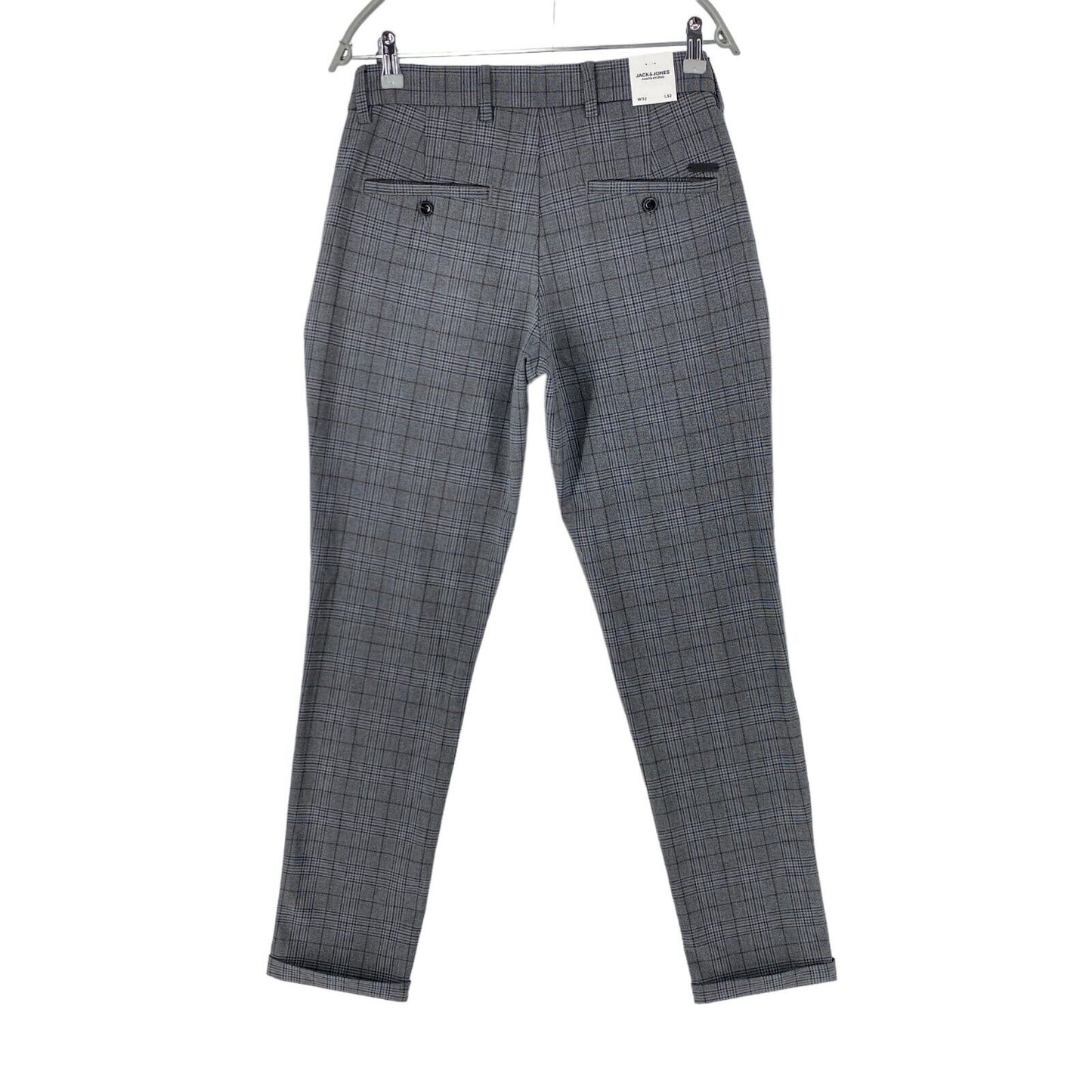 JACK & JONES Grey Checkered Stretch Slim Fit Dress Trousers W32 L32