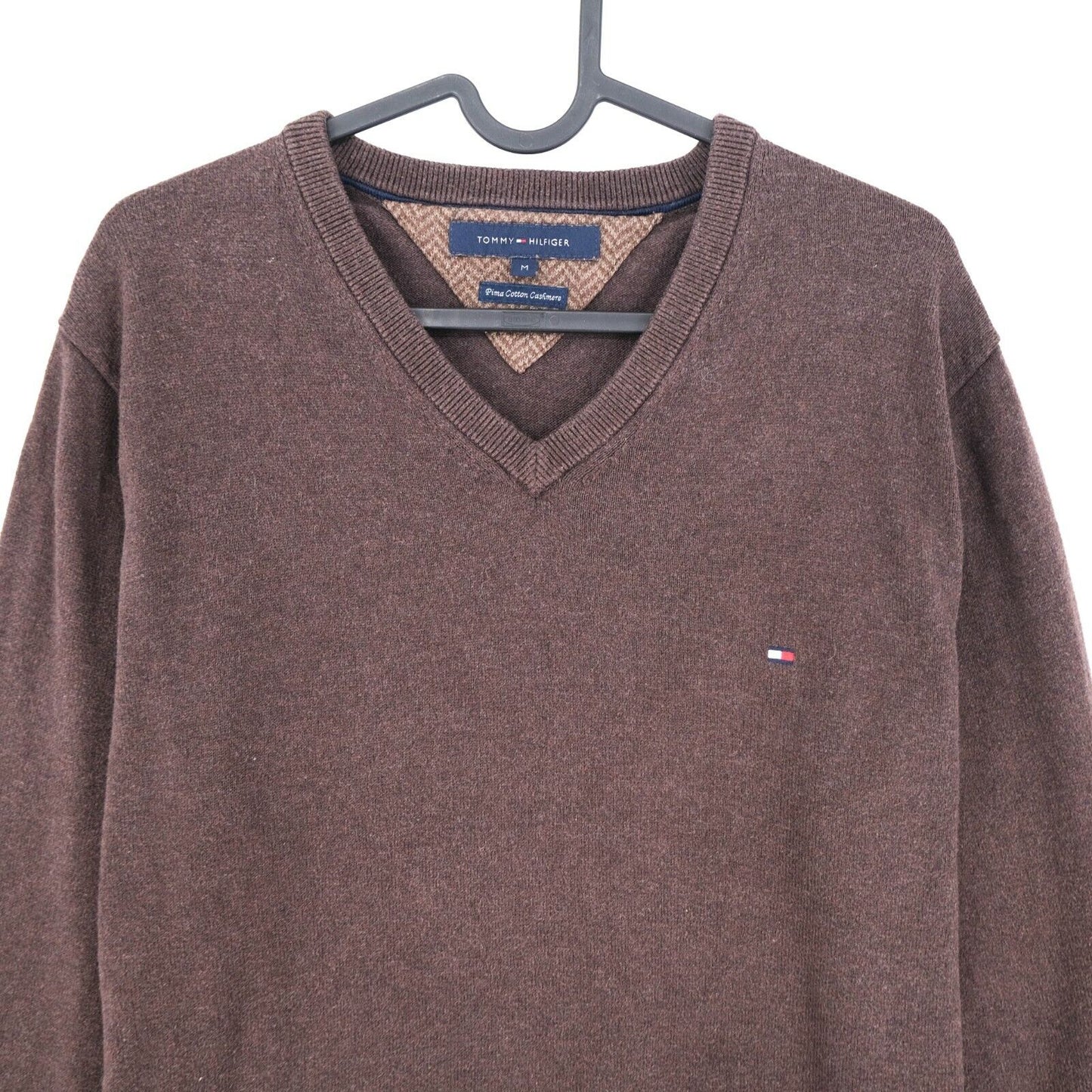 Tommy Hilfiger Brown V Neck Cotton Cashmere Blend Sweater Pullover Size M