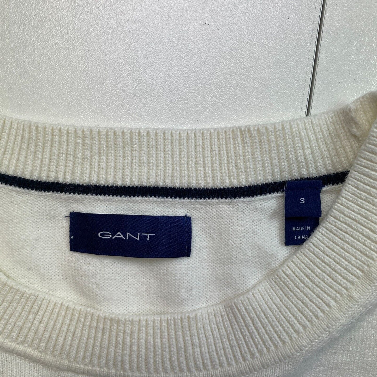 GANT White Striped Crew Neck Sweater Jumper Size S