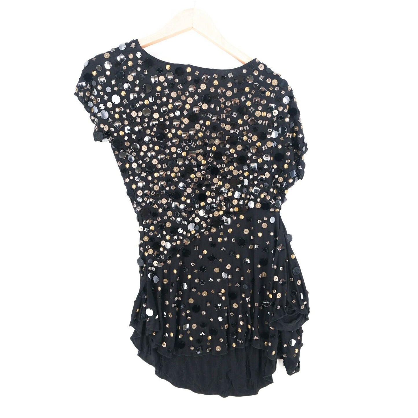 JOHN RICHMOND X Black V Neck Beaded Dress Size IT 42 EUR 38 UK 10 US 8