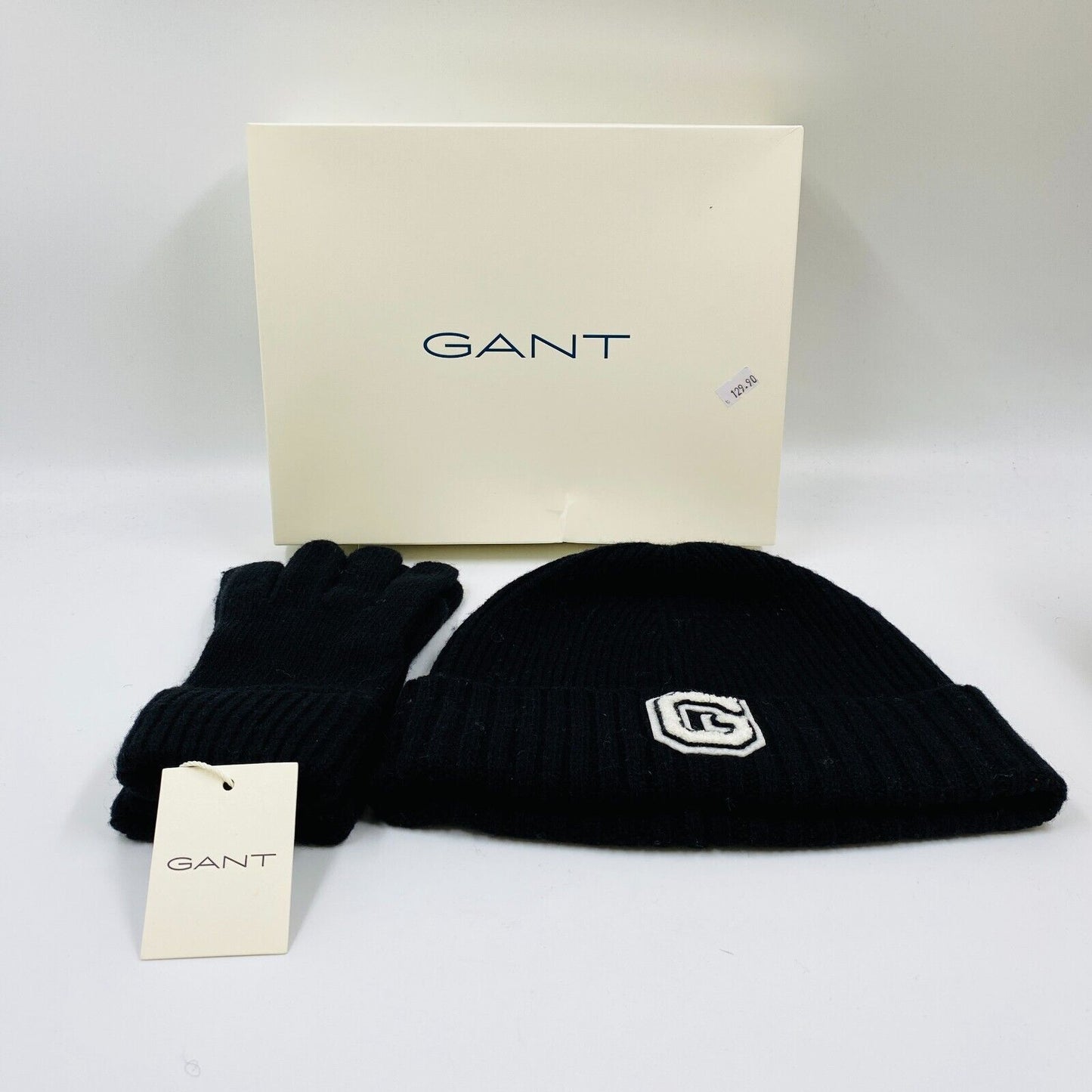 GANT Women Black Wool Blend Knit Beanie Hat & Gloves Gift Set One Size