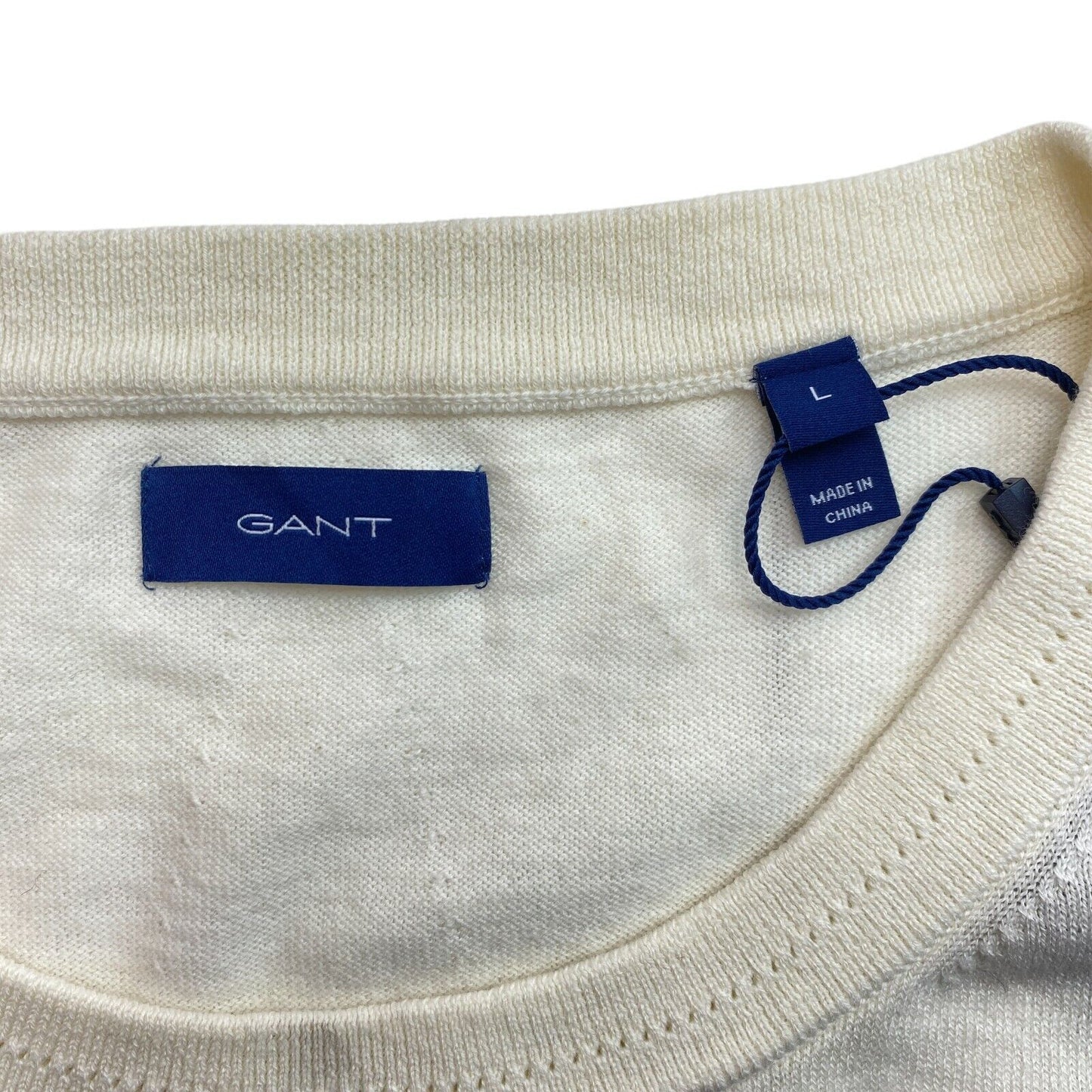 GANT Beige Cotton Cashmere Fine Knit Crew Neck T Shirt Size L