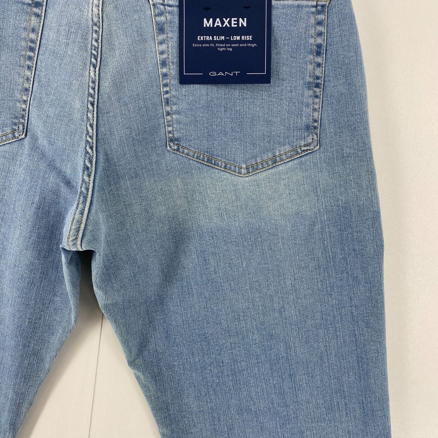 GANT MAXEN Mens Light Blue Stretch Low Rise Extra Slim Fit Jeans W38 L34