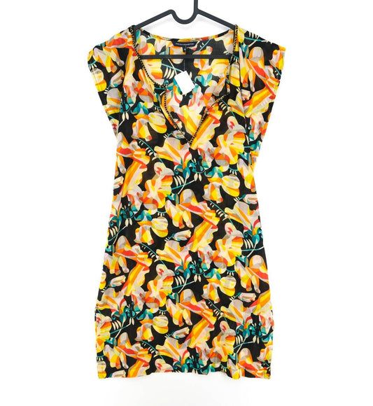 RRP €175 FRENCH CONNECTION Yellow Floral Print V Neck Dress Size 10 - S