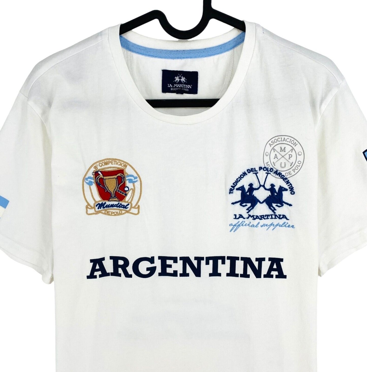 LA MARTINA Men White Argentina Print Crew Neck T Shirt Size M